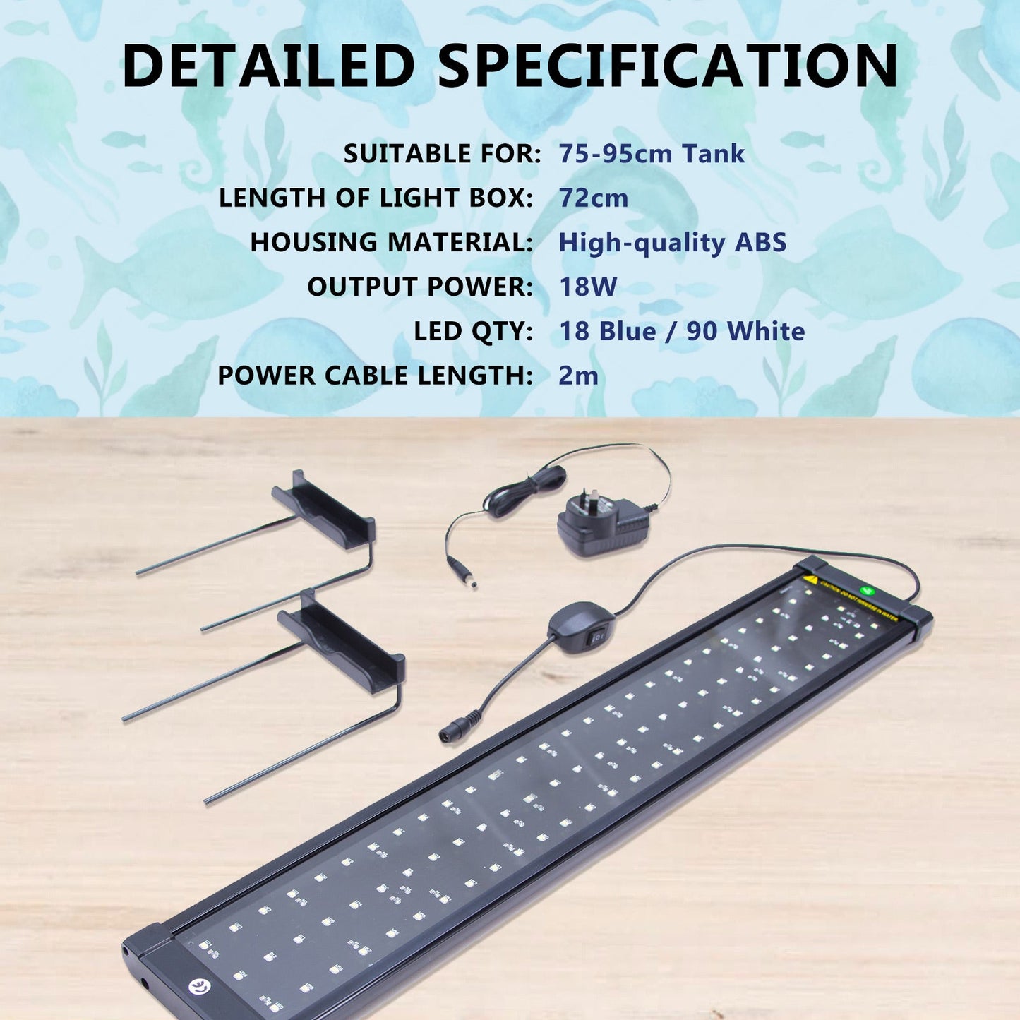 Dynamic Power | 18W Aquarium Blue White LED Light for Tank 75 - 95cm | Cradle Coast Pet & Aquarium
