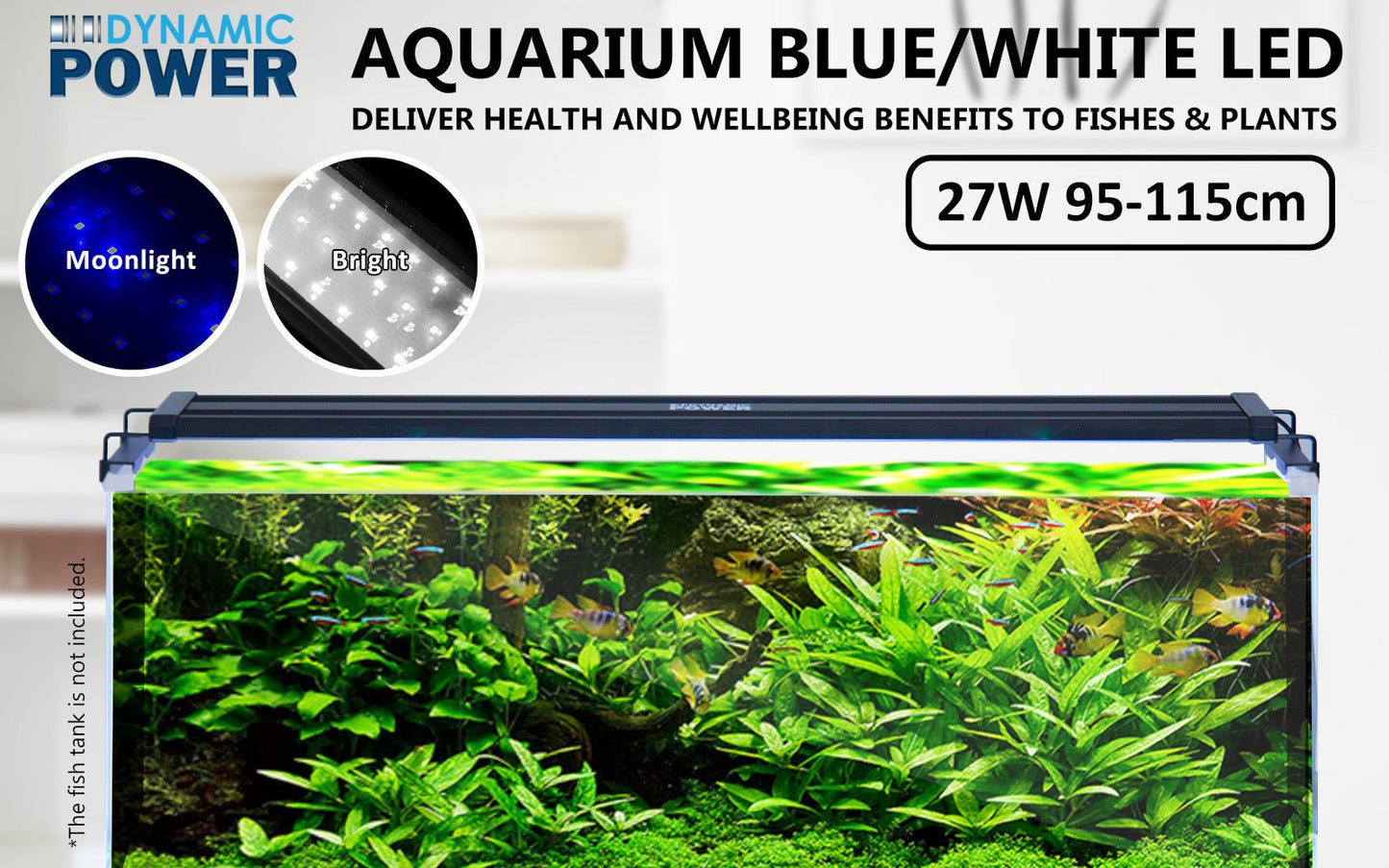 Dynamic Power | 27W Aquarium Blue White LED Light for Tank 95 - 115cm | Cradle Coast Pet & Aquarium