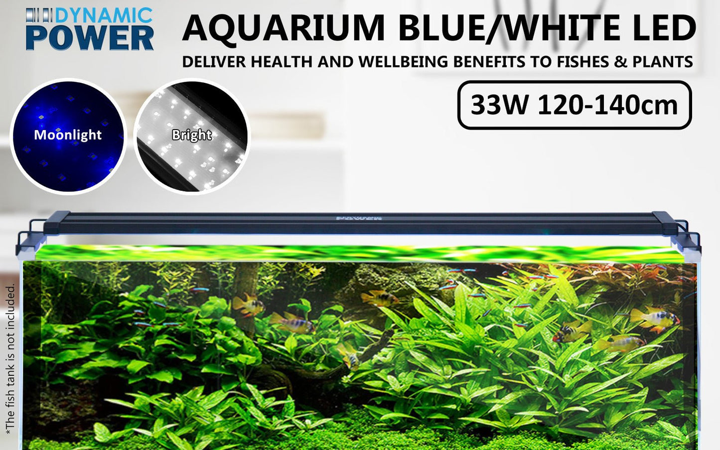 Dynamic Power | 33W Aquarium Blue White LED Light for Tank 120 - 140cm | Cradle Coast Pet & Aquarium