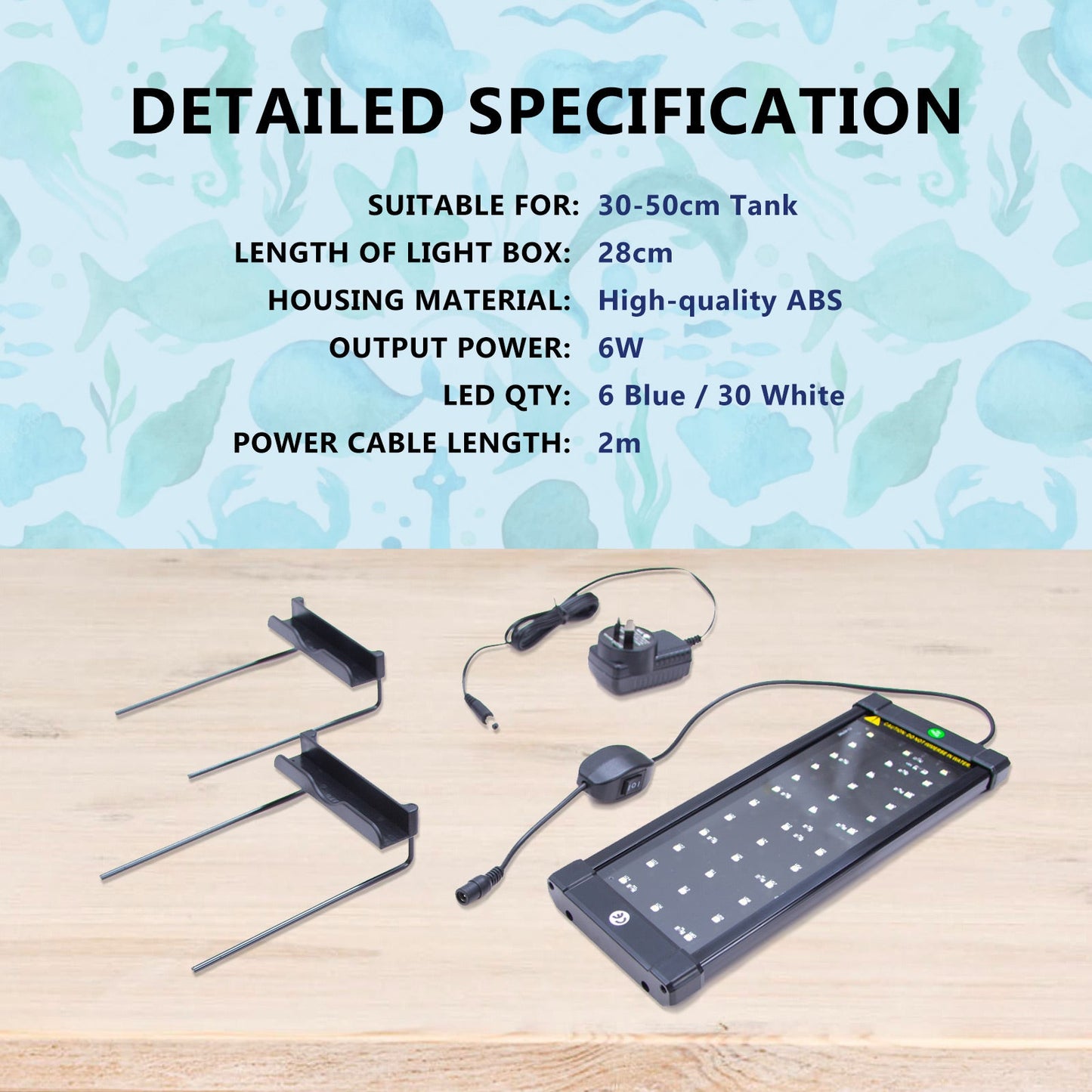 Dynamic Power | 6W Aquarium Blue White LED Light for Tank 30 - 50cm | Cradle Coast Pet & Aquarium