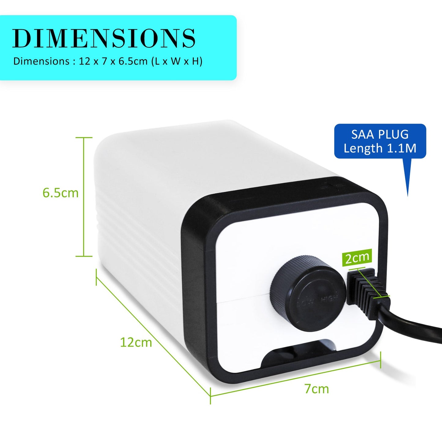 Dynamic Power | Aquarium Air Pump Oxygen Hydroponic 2 Outlet 180L/H 4W | Cradle Coast Pet & Aquarium
