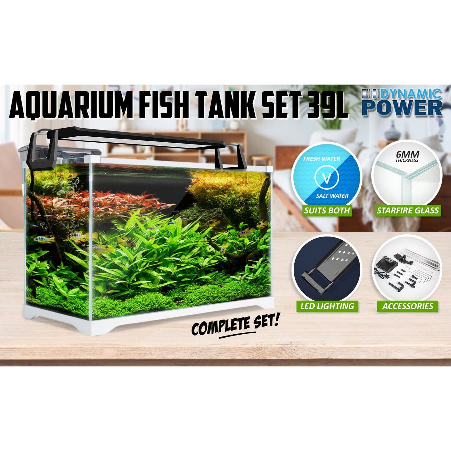 Dynamic Power | Aquarium Starfire Glass Fish Tank Set Filter Pump 39L | Cradle Coast Pet & Aquarium
