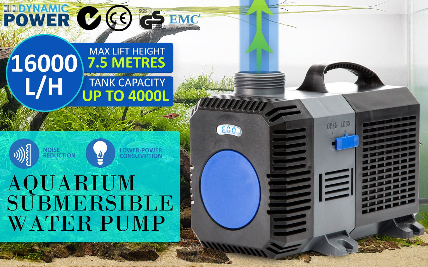 Dynamic Power | Aquarium Submersible Pond Water Pump 16000L/H | Cradle Coast Pet & Aquarium