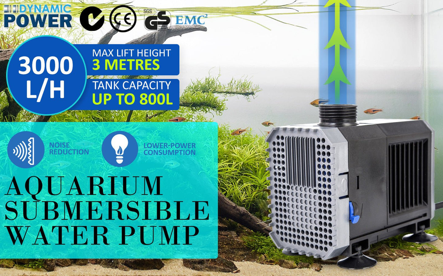 Dynamic Power | Aquarium Submersible Pond Water Pump 3000L/H 55W 3m | Cradle Coast Pet & Aquarium