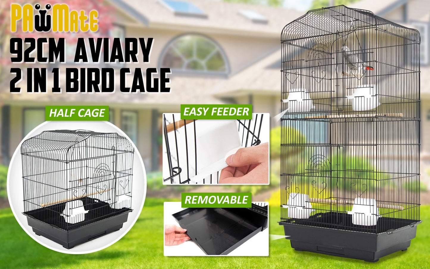 Paw Mate | Bird Cage Parrot Aviary 2IN1 Design VEER 92cm | Cradle Coast Pet & Aquarium
