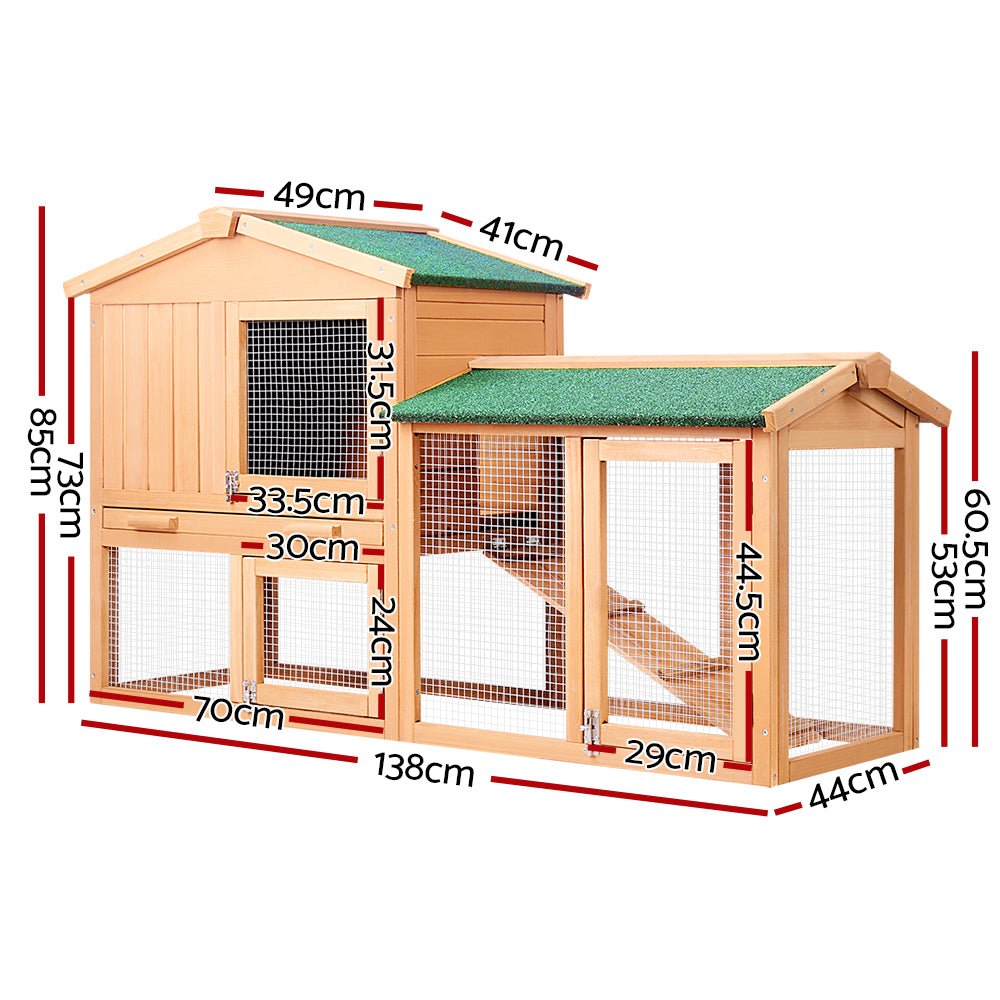 Cradle Coast Pet & Aquarium | i.Pet Chicken Coop Rabbit Hutch 138cm x 44cm x 85cm Large Chicken Coop House Run Cage Wooden Outdoor | Cradle Coast Pet & Aquarium
