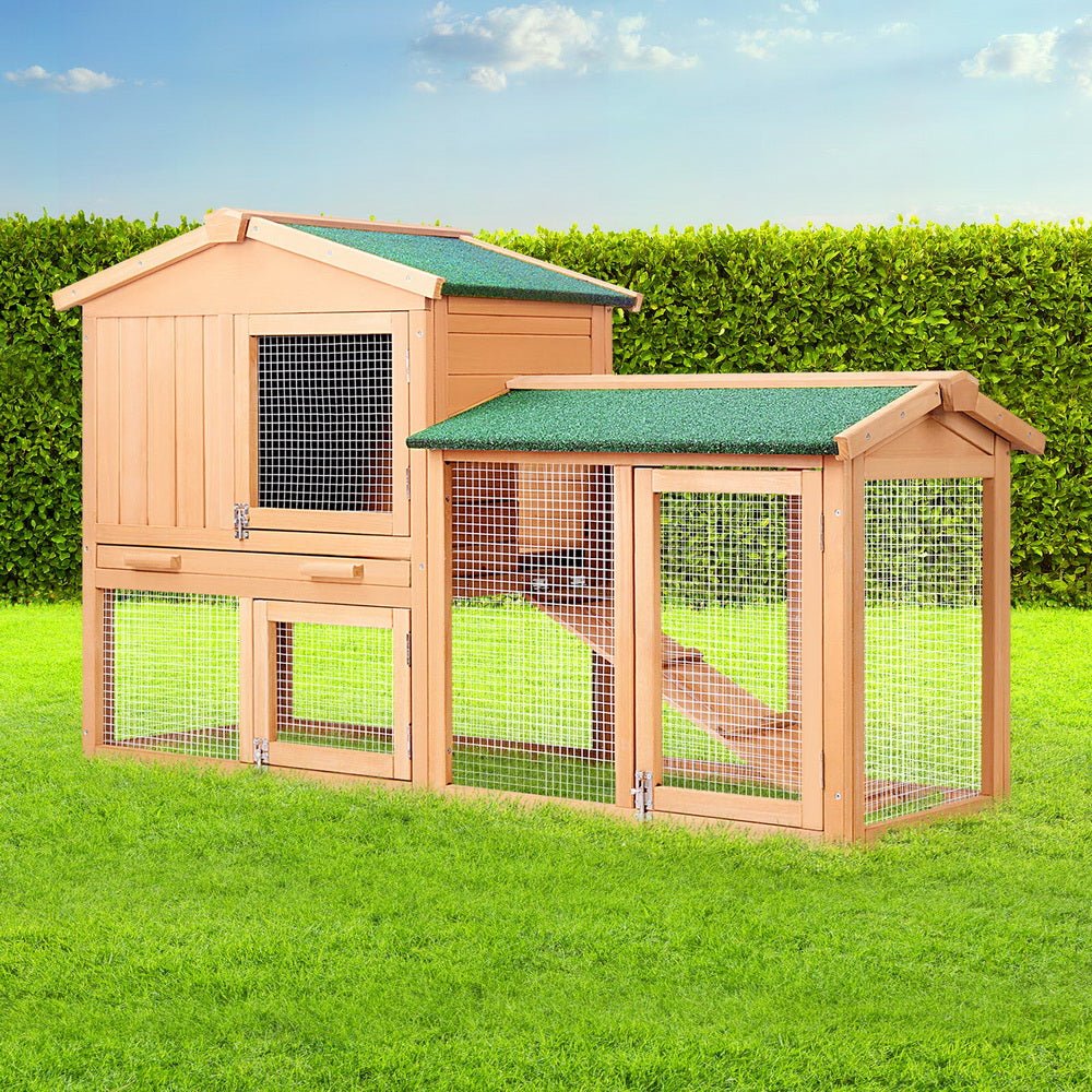 Cradle Coast Pet & Aquarium | i.Pet Chicken Coop Rabbit Hutch 138cm x 44cm x 85cm Large Chicken Coop House Run Cage Wooden Outdoor | Cradle Coast Pet & Aquarium