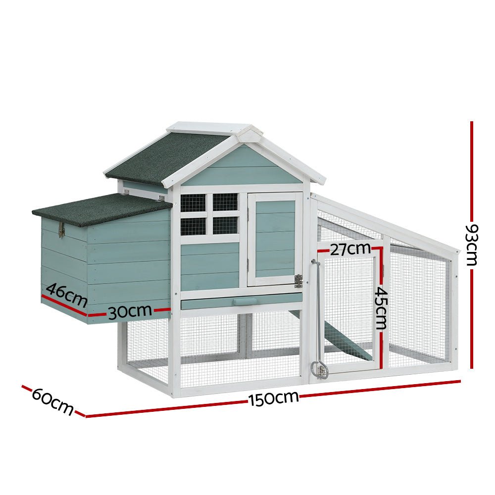 Cradle Coast Pet & Aquarium | i.Pet Chicken Coop Rabbit Hutch 150cm x 60cm x 93cm Large Chicken Coop House Run Cage Wooden | Cradle Coast Pet & Aquarium