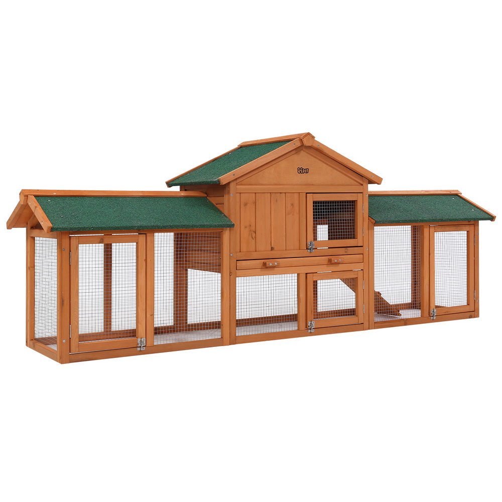 Cradle Coast Pet & Aquarium | i.Pet Chicken Coop Rabbit Hutch 220cm x 44cm x 84cm Large Chicken Coop Run Wooden Outdoor Cage House | Cradle Coast Pet & Aquarium