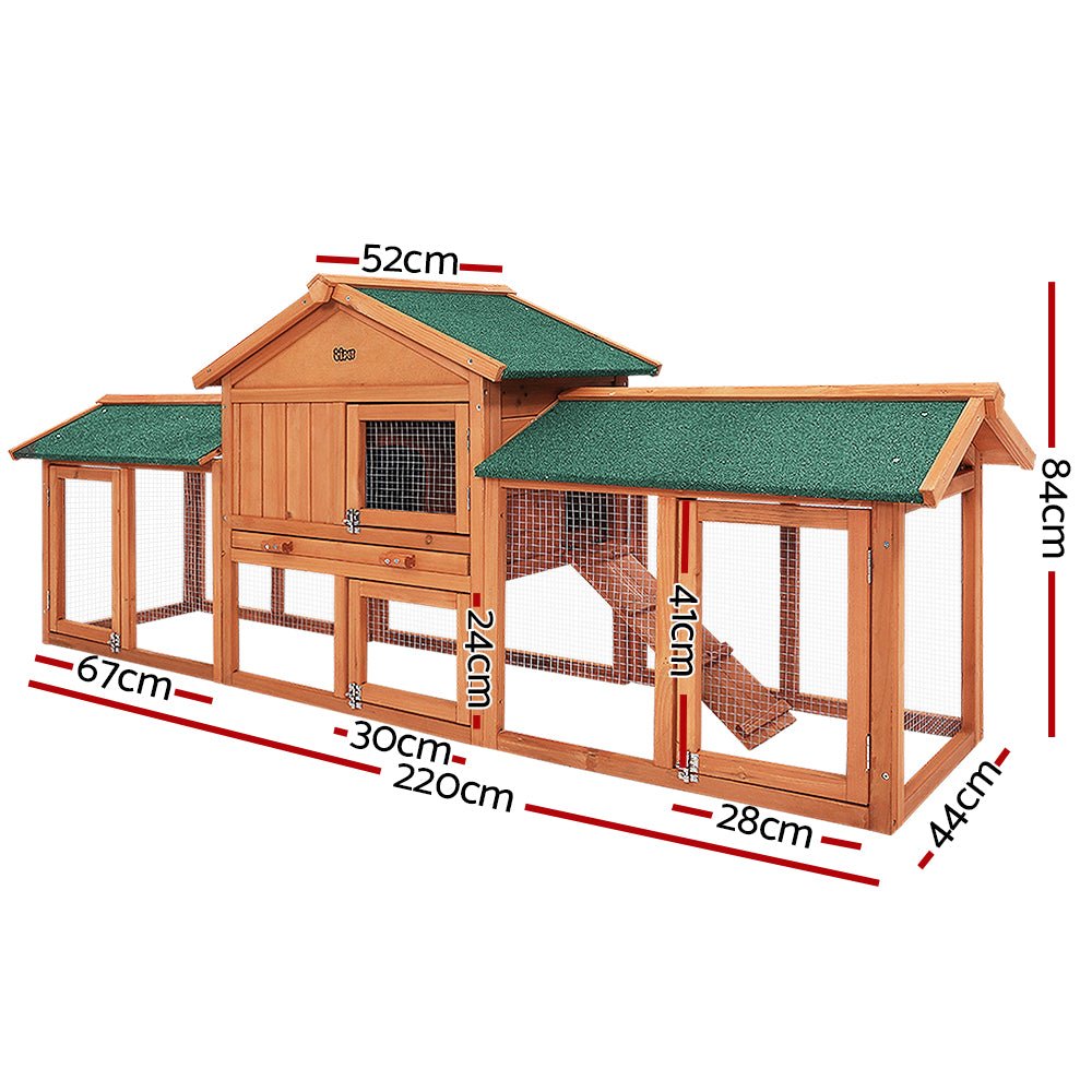 Cradle Coast Pet & Aquarium | i.Pet Chicken Coop Rabbit Hutch 220cm x 44cm x 84cm Large Chicken Coop Run Wooden Outdoor Cage House | Cradle Coast Pet & Aquarium