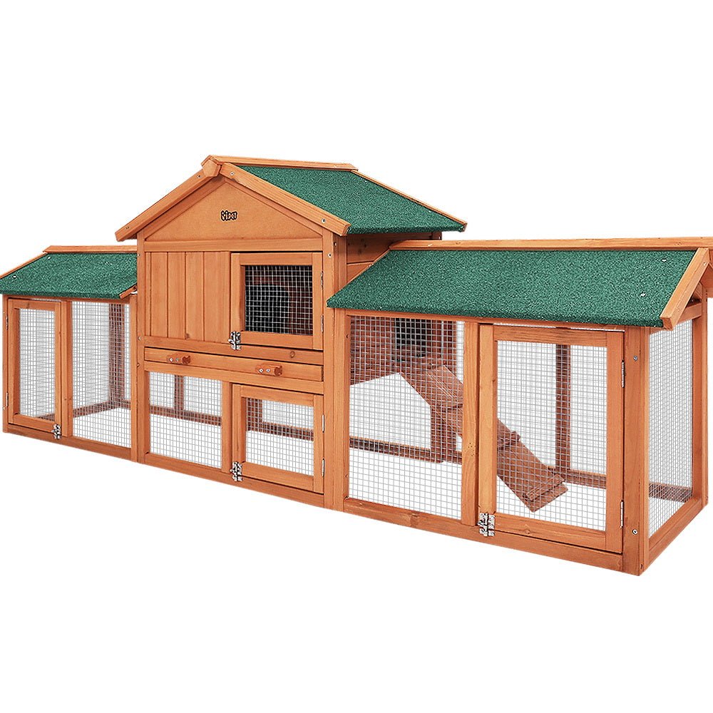 Cradle Coast Pet & Aquarium | i.Pet Chicken Coop Rabbit Hutch 220cm x 44cm x 84cm Large Chicken Coop Run Wooden Outdoor Cage House | Cradle Coast Pet & Aquarium