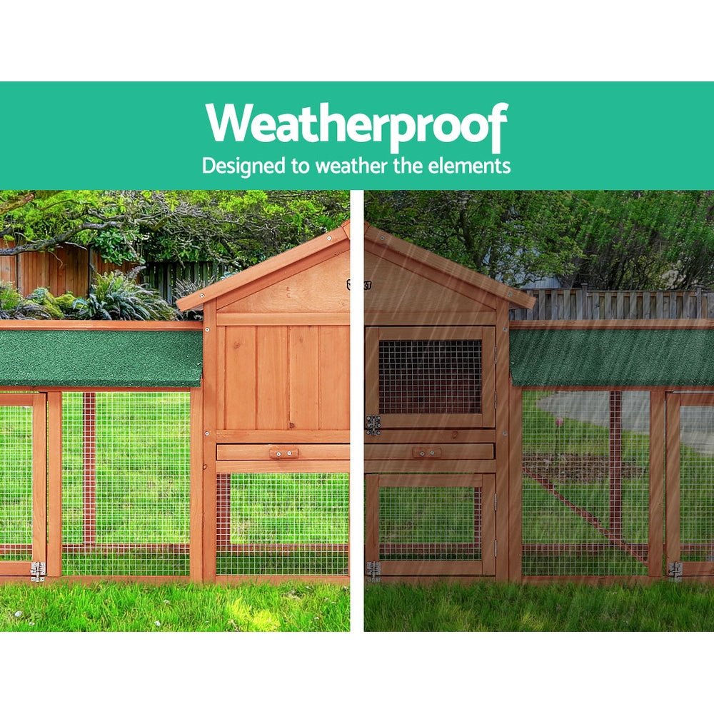 Cradle Coast Pet & Aquarium | i.Pet Chicken Coop Rabbit Hutch 220cm x 44cm x 84cm Large Chicken Coop Run Wooden Outdoor Cage House | Cradle Coast Pet & Aquarium