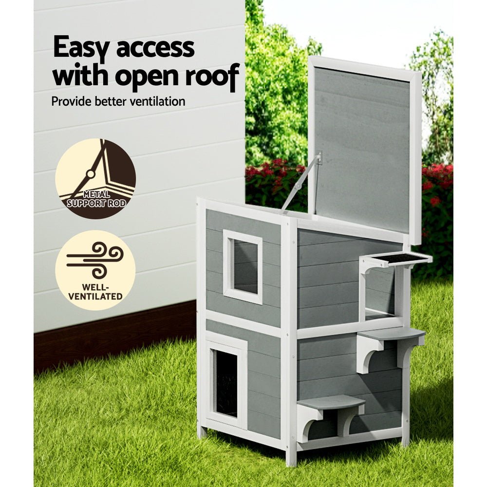 Cradle Coast Pet & Aquarium | i.Pet Outdoor Cat House Shelter 56cm x 52cm x 82cm Rabbit Hutch Wooden Condo Small Outdoor Cat House | Cradle Coast Pet & Aquarium