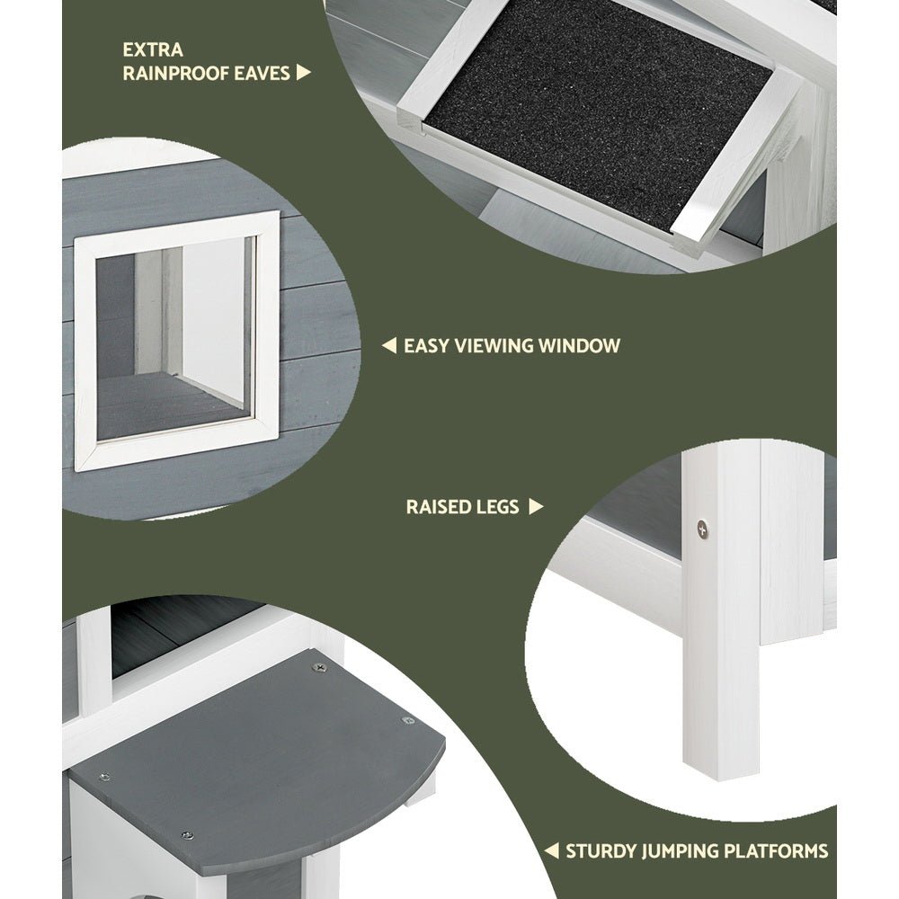 Cradle Coast Pet & Aquarium | i.Pet Outdoor Cat House Shelter 56cm x 52cm x 82cm Rabbit Hutch Wooden Condo Small Outdoor Cat House | Cradle Coast Pet & Aquarium
