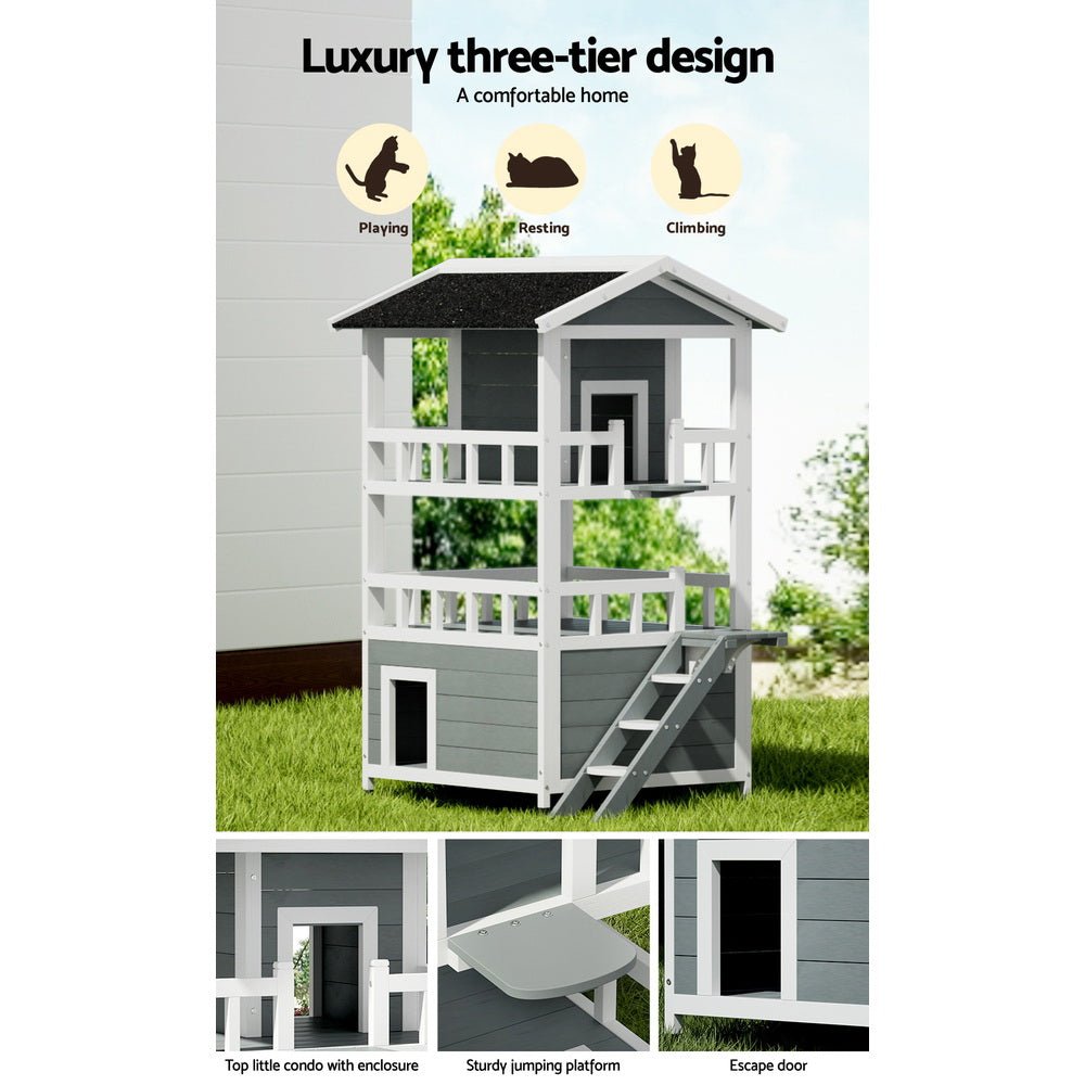 Cradle Coast Pet & Aquarium | i.Pet Outdoor Cat House Shelter 72cm x 72cm x 127cm Rabbit Hutch Wooden Condo Small Outdoor Cat House | Cradle Coast Pet & Aquarium