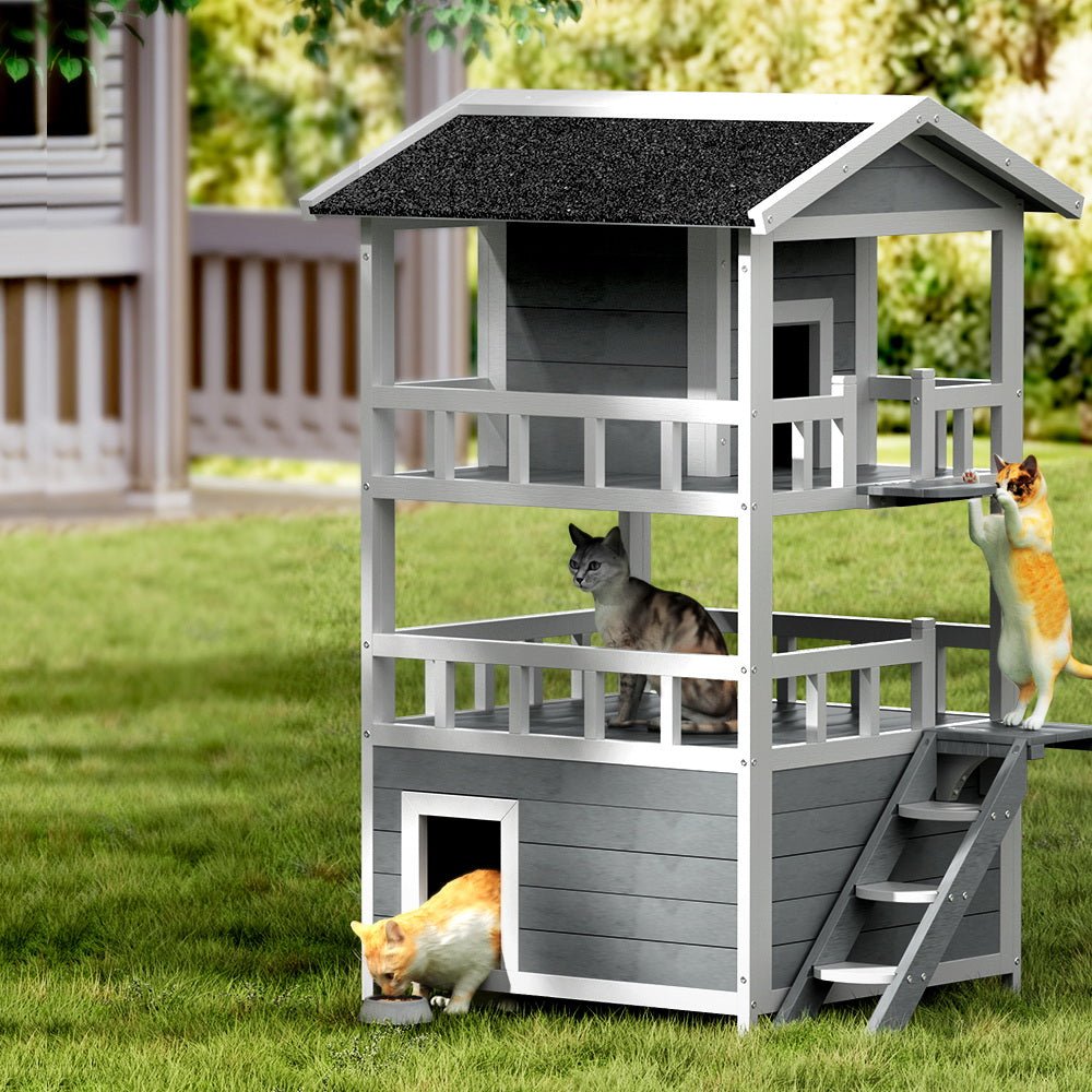 Cradle Coast Pet & Aquarium | i.Pet Outdoor Cat House Shelter 72cm x 72cm x 127cm Rabbit Hutch Wooden Condo Small Outdoor Cat House | Cradle Coast Pet & Aquarium