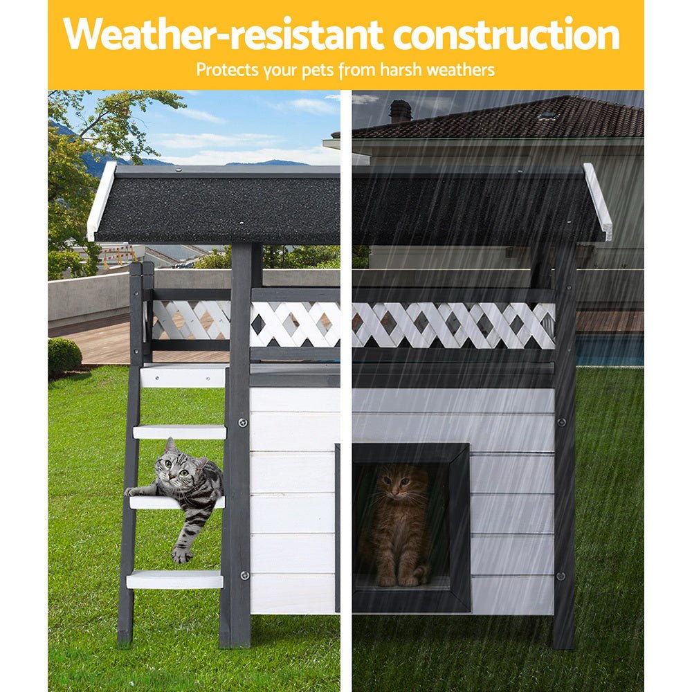 Cradle Coast Pet & Aquarium | i.Pet Outdoor Cat House Shelter 77cm x 50cm x 73cm Rabbit Hutch Wooden Condo Small Outdoor Cat House | Cradle Coast Pet & Aquarium