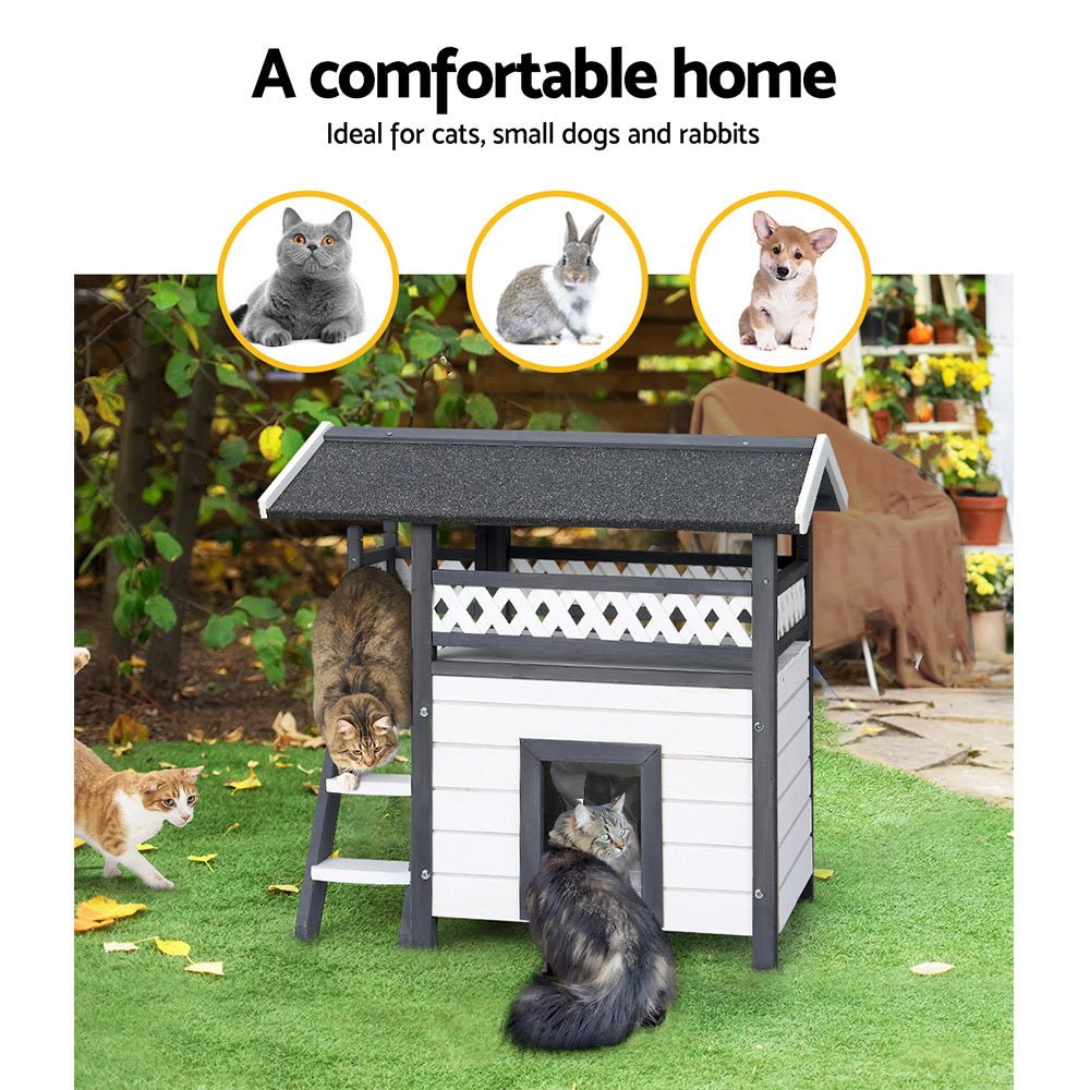Cradle Coast Pet & Aquarium | i.Pet Outdoor Cat House Shelter 77cm x 50cm x 73cm Rabbit Hutch Wooden Condo Small Outdoor Cat House | Cradle Coast Pet & Aquarium