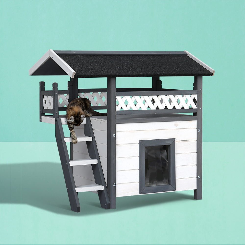 Cradle Coast Pet & Aquarium | i.Pet Outdoor Cat House Shelter 77cm x 50cm x 73cm Rabbit Hutch Wooden Condo Small Outdoor Cat House | Cradle Coast Pet & Aquarium