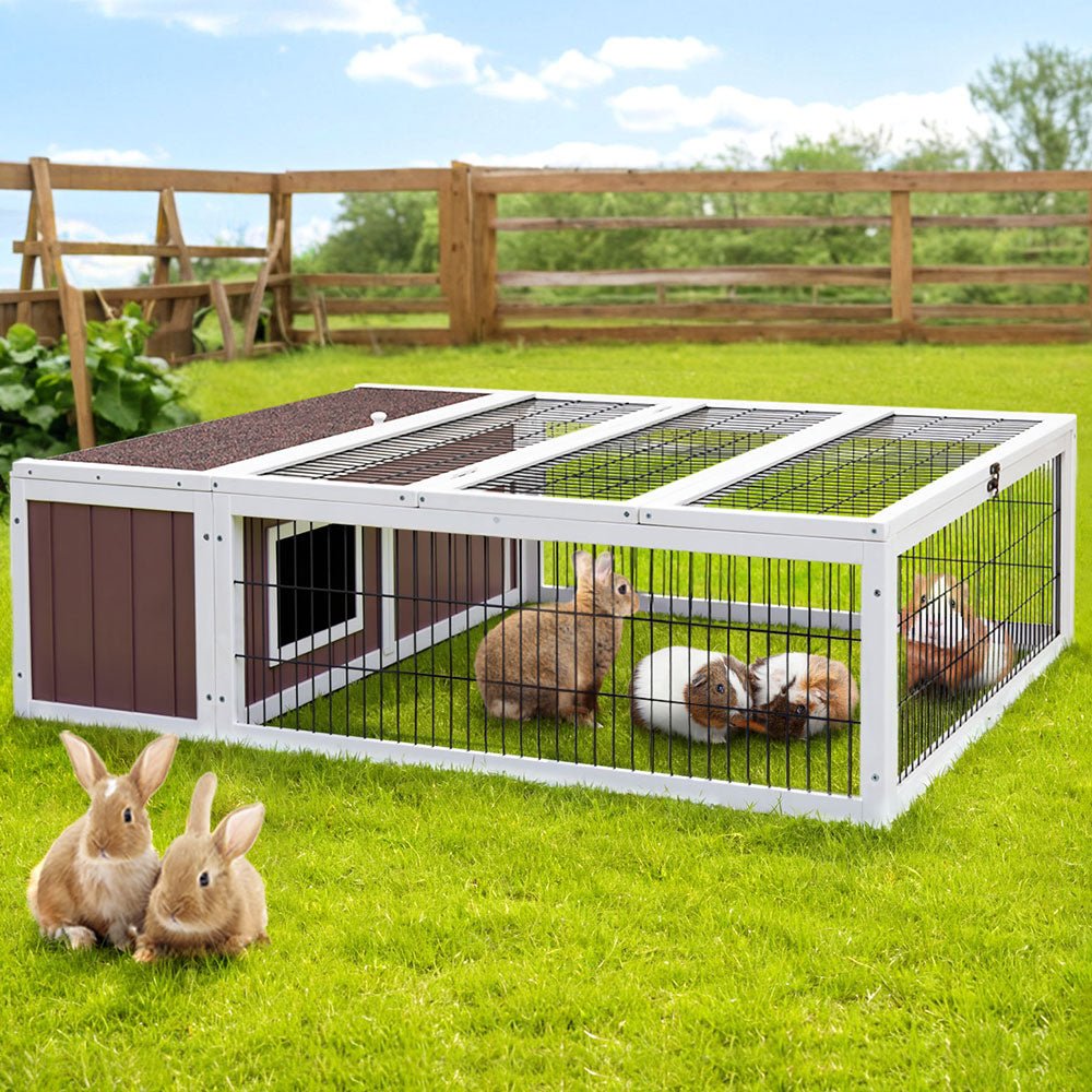 Cradle Coast Pet & Aquarium | i.Pet Rabbit Hutch 124cm x 90cm x 35cm Chicken Coop Large Outdoor Wooden Run Cage House | Cradle Coast Pet & Aquarium