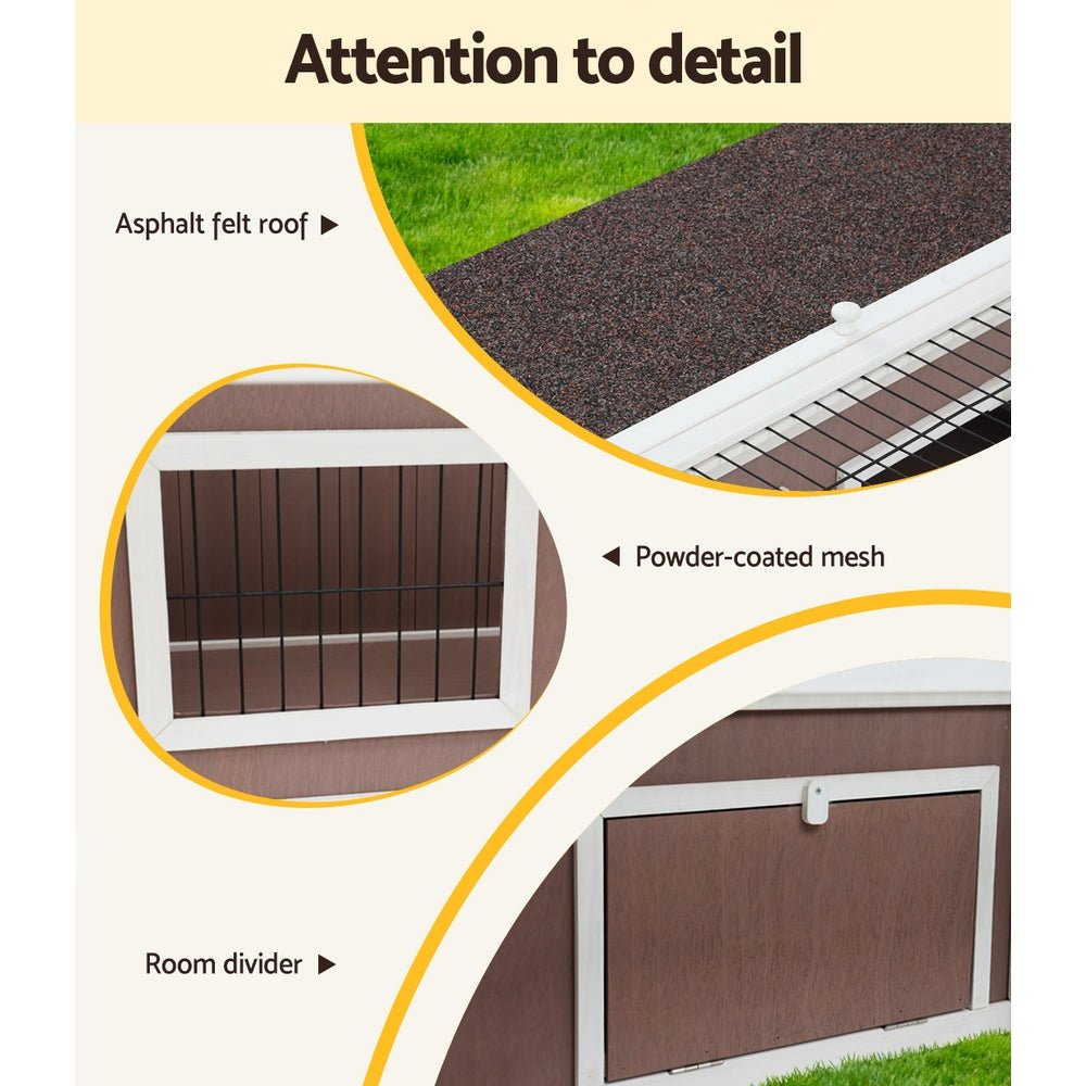 Cradle Coast Pet & Aquarium | i.Pet Rabbit Hutch 124cm x 90cm x 35cm Chicken Coop Large Outdoor Wooden Run Cage House | Cradle Coast Pet & Aquarium