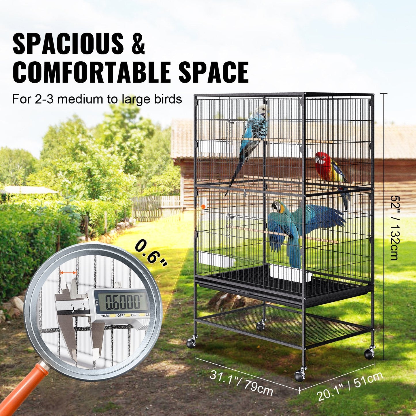 Vevor | Medium Bird Cage on Wheels - 132cm | Cradle Coast Pet & Aquarium