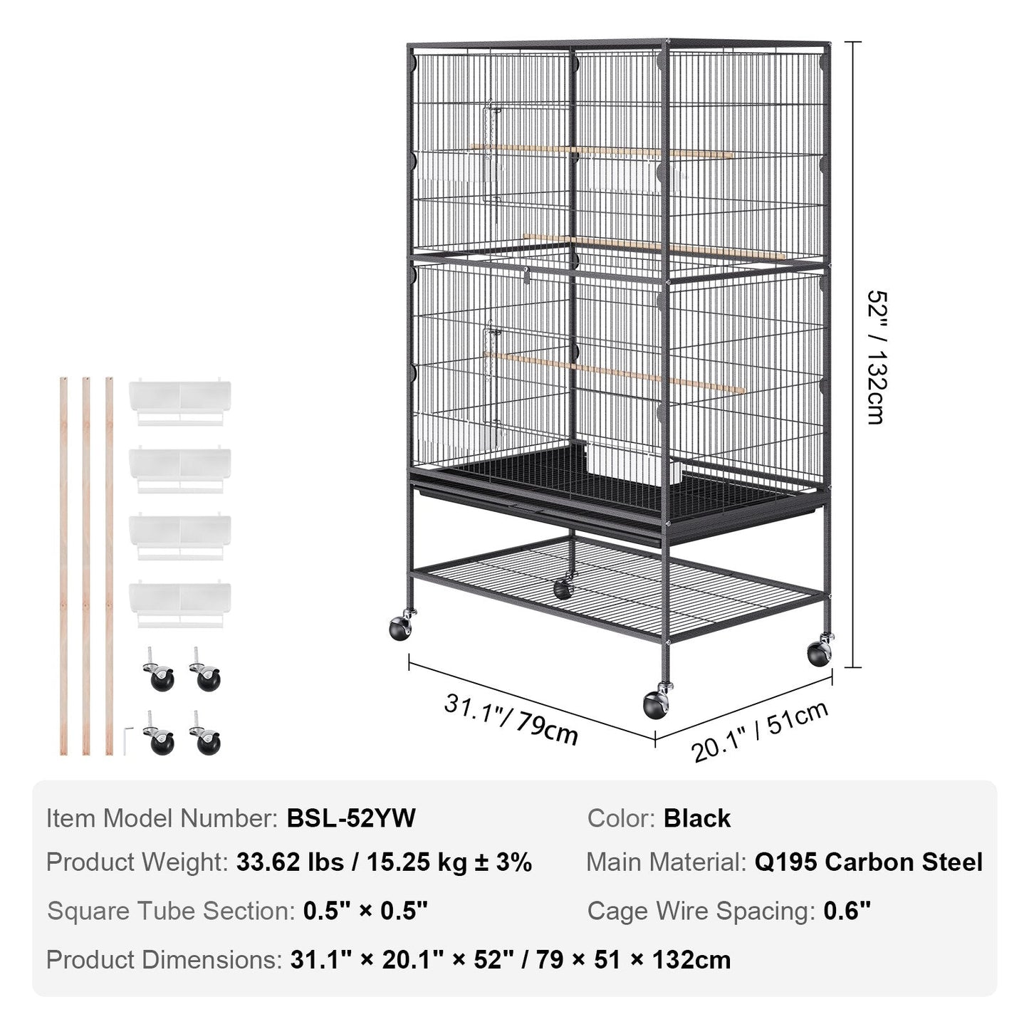 Vevor | Medium Bird Cage on Wheels - 132cm | Cradle Coast Pet & Aquarium