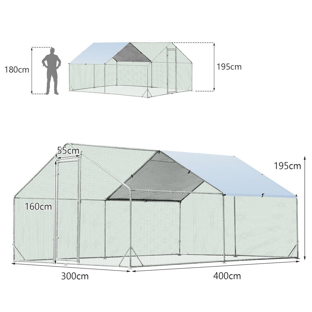 Cradle Coast Pet & Aquarium | VaKa 3x4x1.95m Metal Walk - in Chicken Coop Rabbit Hutch Cage Hen House Chook Au | Cradle Coast Pet & Aquarium