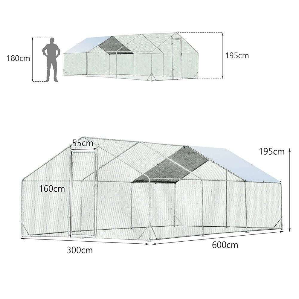 Cradle Coast Pet & Aquarium | VaKa 3x6x1.95m Metal Walk - in Chicken Coop Rabbit Hutch Cage Hen House Chook Au | Cradle Coast Pet & Aquarium