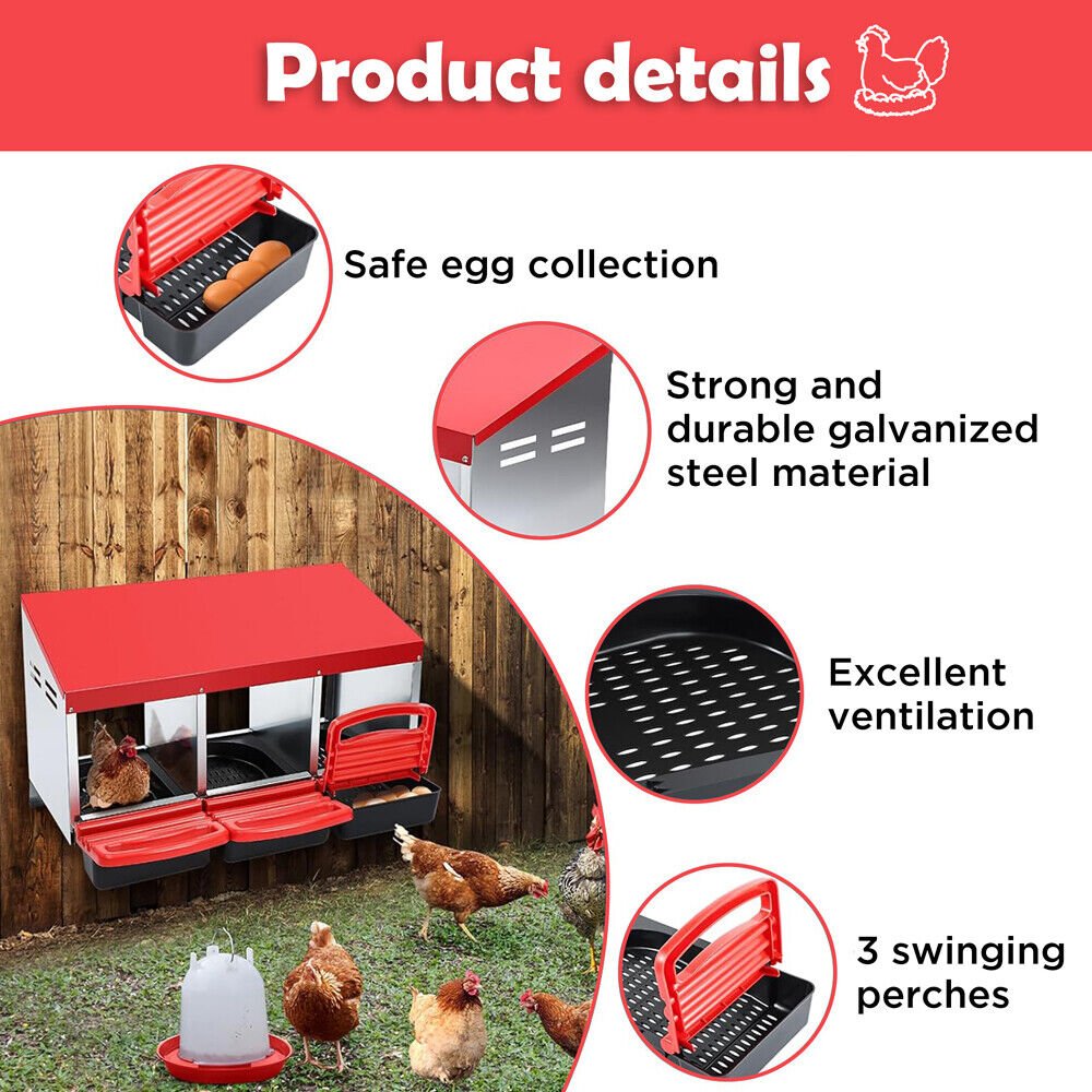 Cradle Coast Pet & Aquarium | VaKa Chicken Hen Coop Hutch 3 Hole Inside Outside Roll Away Lay Egg Nesting Box | Cradle Coast Pet & Aquarium