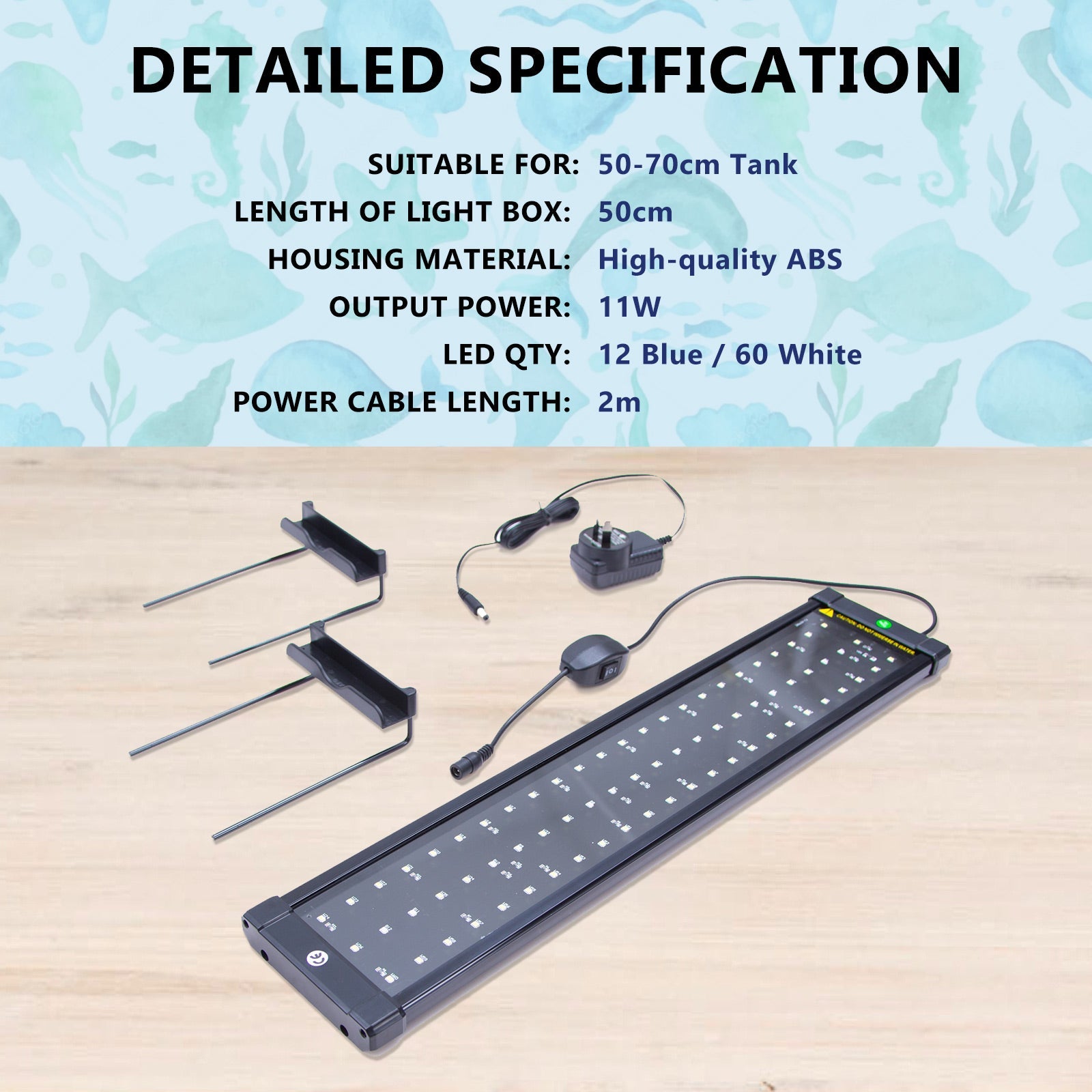 Dynamic Power | 11W Aquarium Blue White LED Light for Tank 50 - 70cm | Cradle Coast Pet & Aquarium