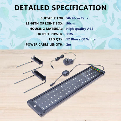 Dynamic Power | 11W Aquarium Blue White LED Light for Tank 50 - 70cm | Cradle Coast Pet & Aquarium