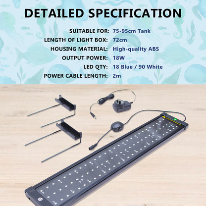 Dynamic Power | 18W Aquarium Blue White LED Light for Tank 75 - 95cm | Cradle Coast Pet & Aquarium