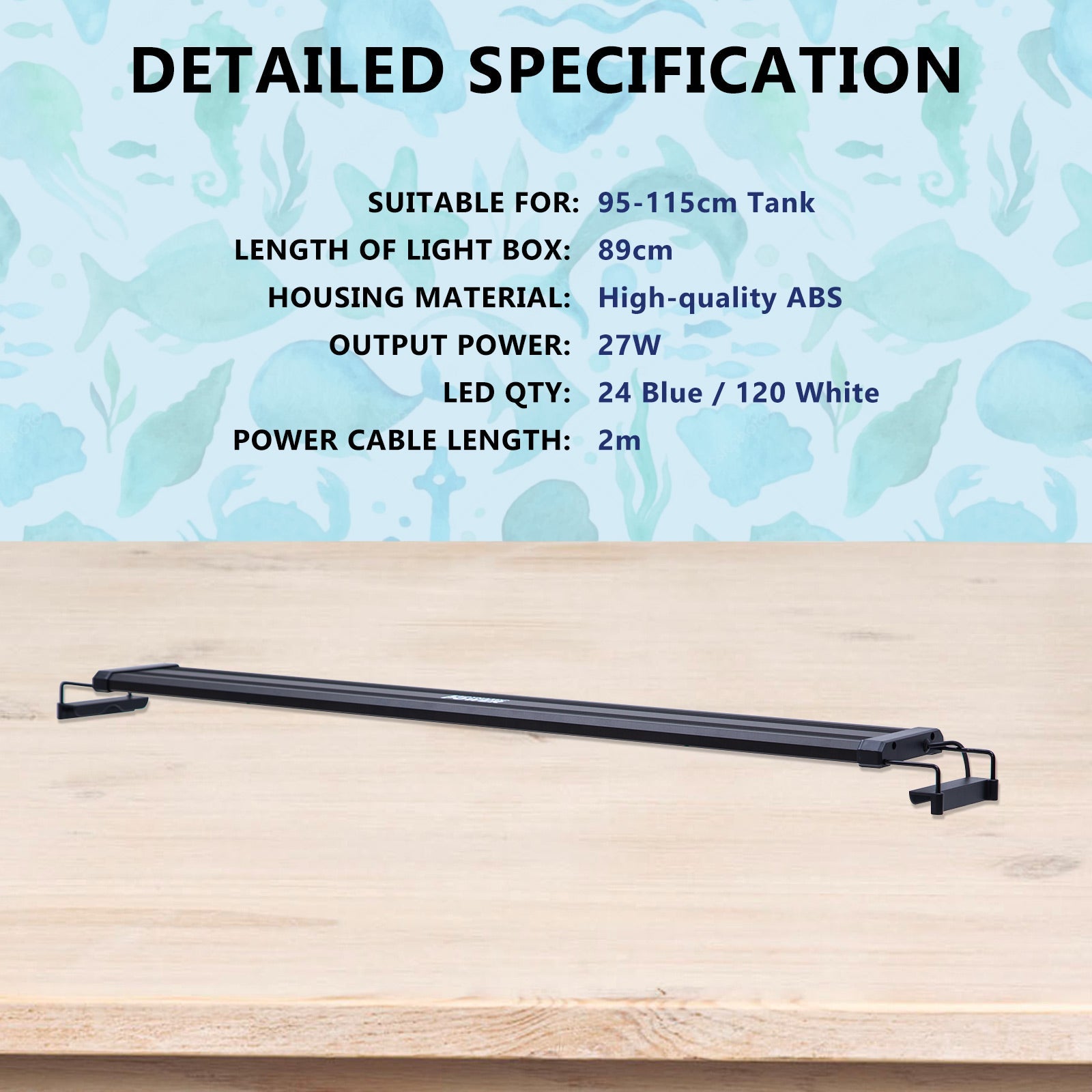 Dynamic Power | 33W Aquarium Blue White LED Light for Tank 120 - 140cm | Cradle Coast Pet & Aquarium