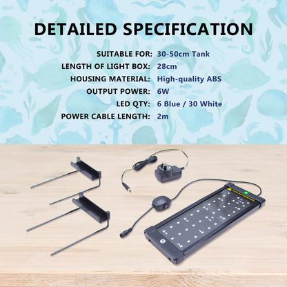 Dynamic Power | 6W Set 2 Aquarium Blue White LED Light for Tank 30 - 50cm | Cradle Coast Pet & Aquarium