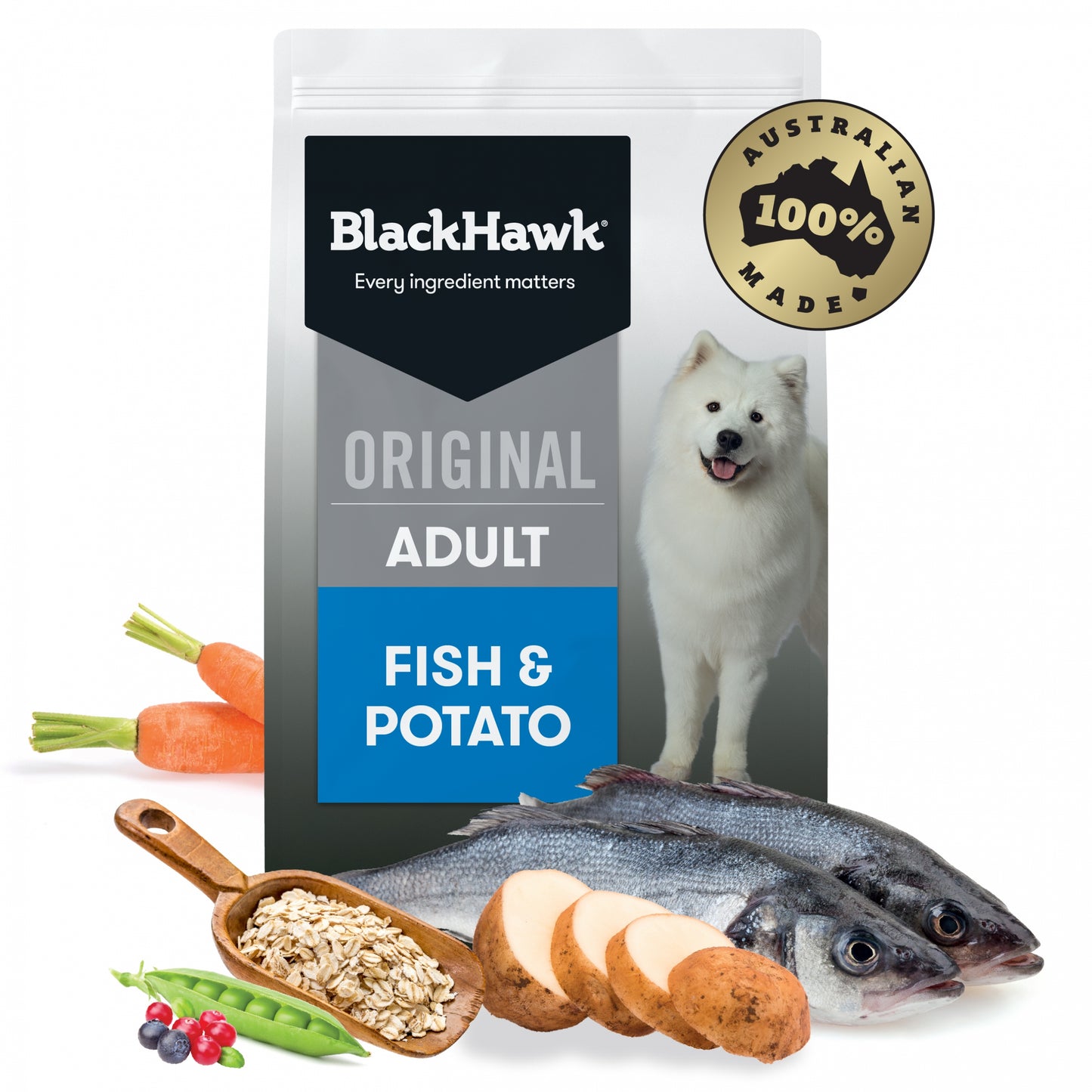 black hawk adult fish & potato dry dog food