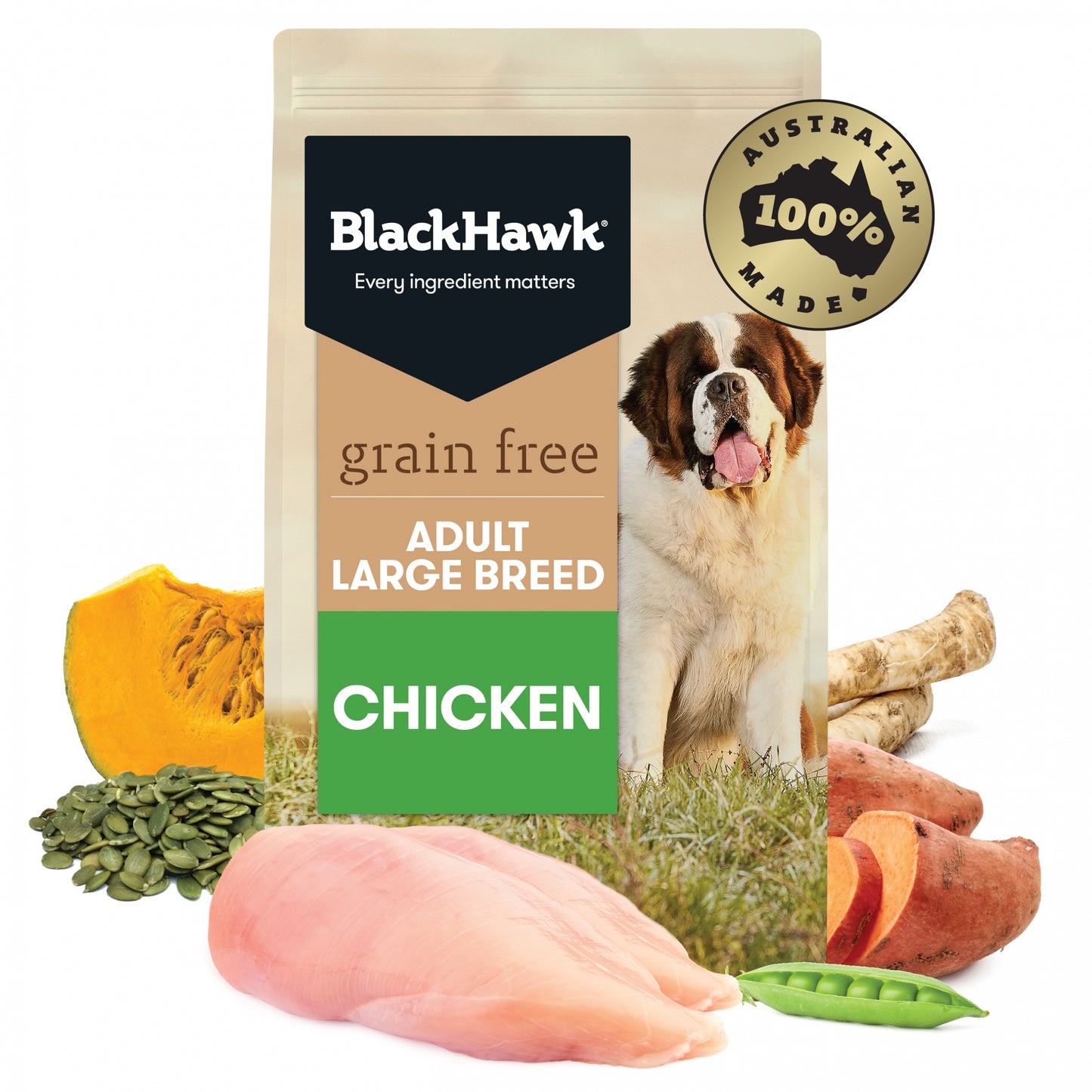 black hawk adult large breed grain free chicken dry dog food