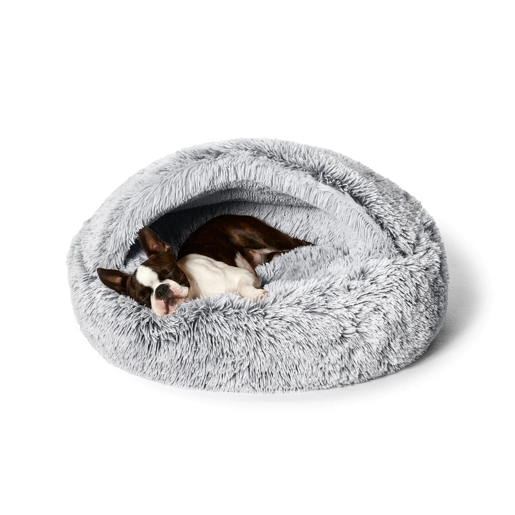 calming hoodie cuddler dog bed - silver fox - cradle coast pet & aquarium