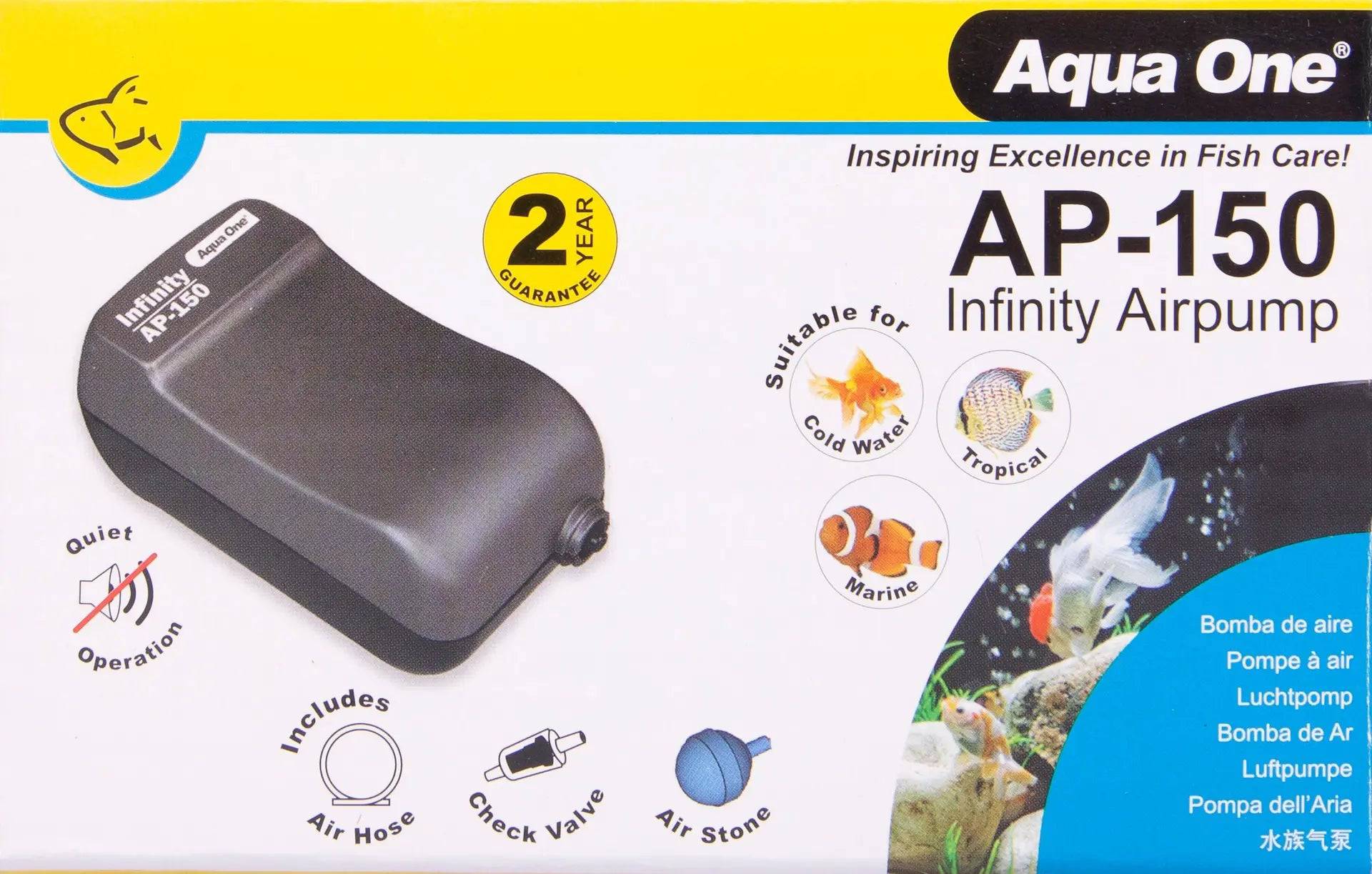 Aqua One AP150 Infinity Air Pump Single 100L/HR - Cradle Coast Pet & Aquarium