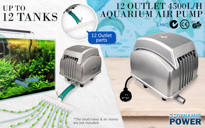Dynamic Power | Aquarium Air Pump Oxygen Hydroponic 12 Outlet 4500L/H 65W | Cradle Coast Pet & Aquarium