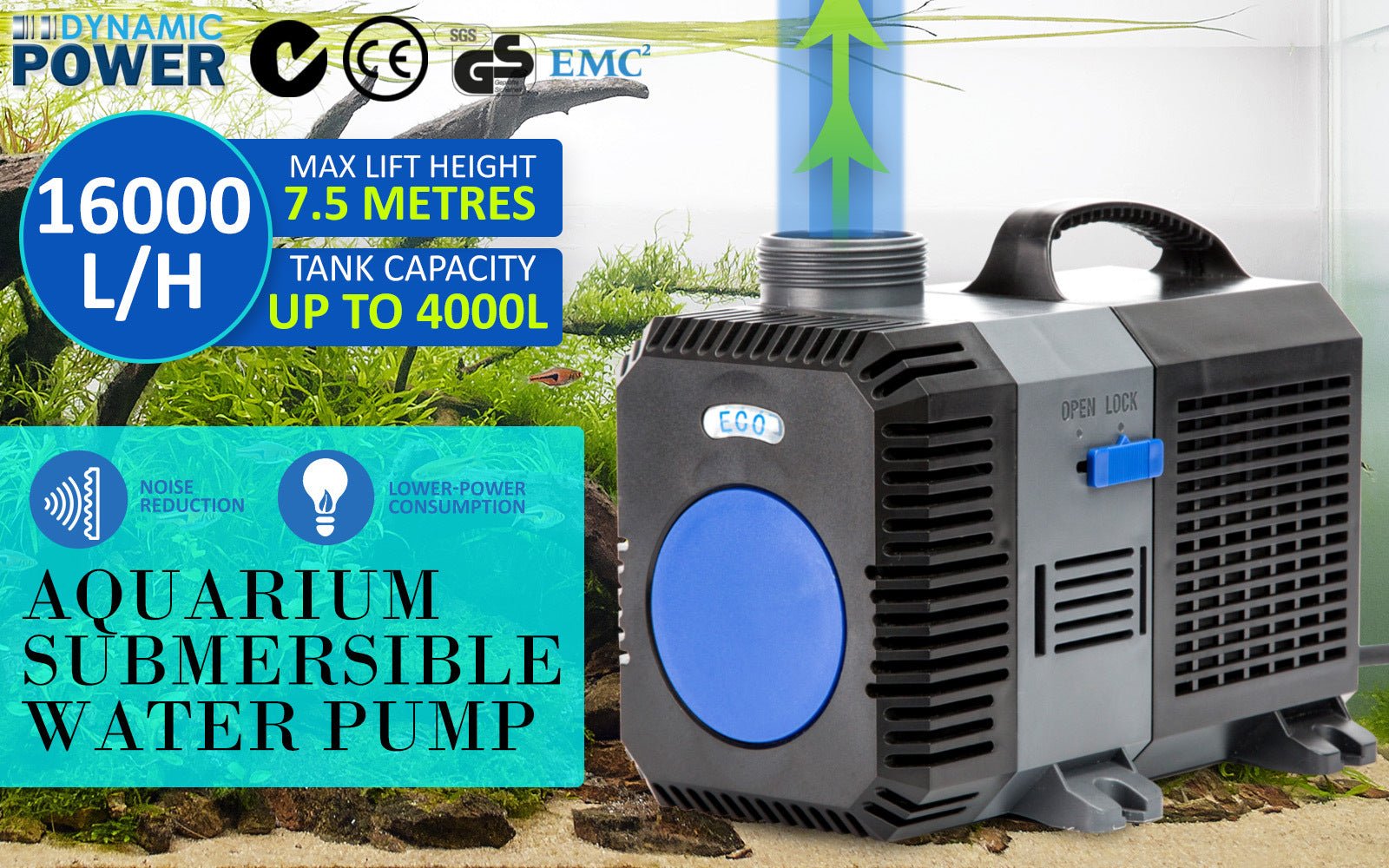 Dynamic Power | Aquarium Submersible Pond Water Pump 16000L/H | Cradle Coast Pet & Aquarium