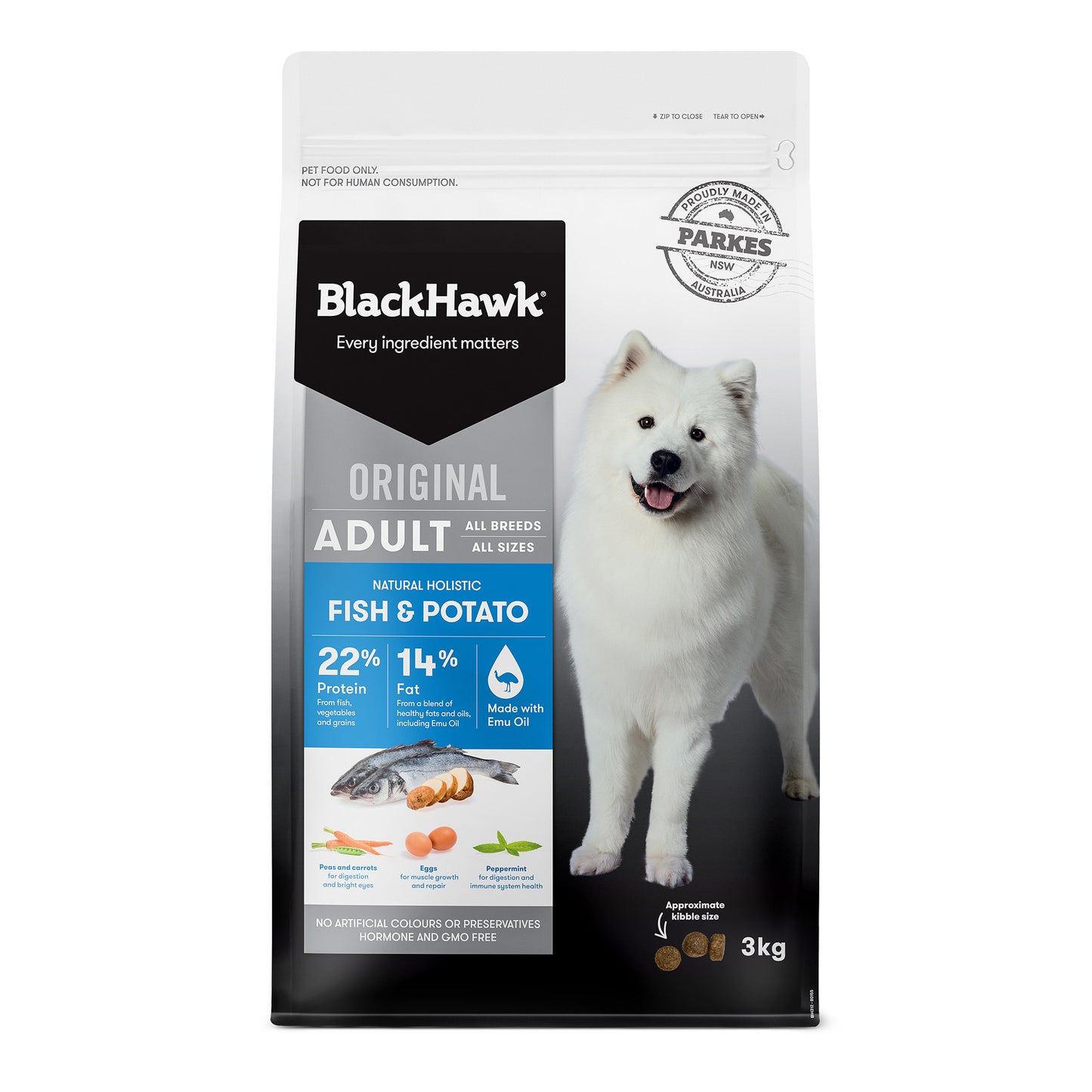 black hawk adult fish & potato dry dog food