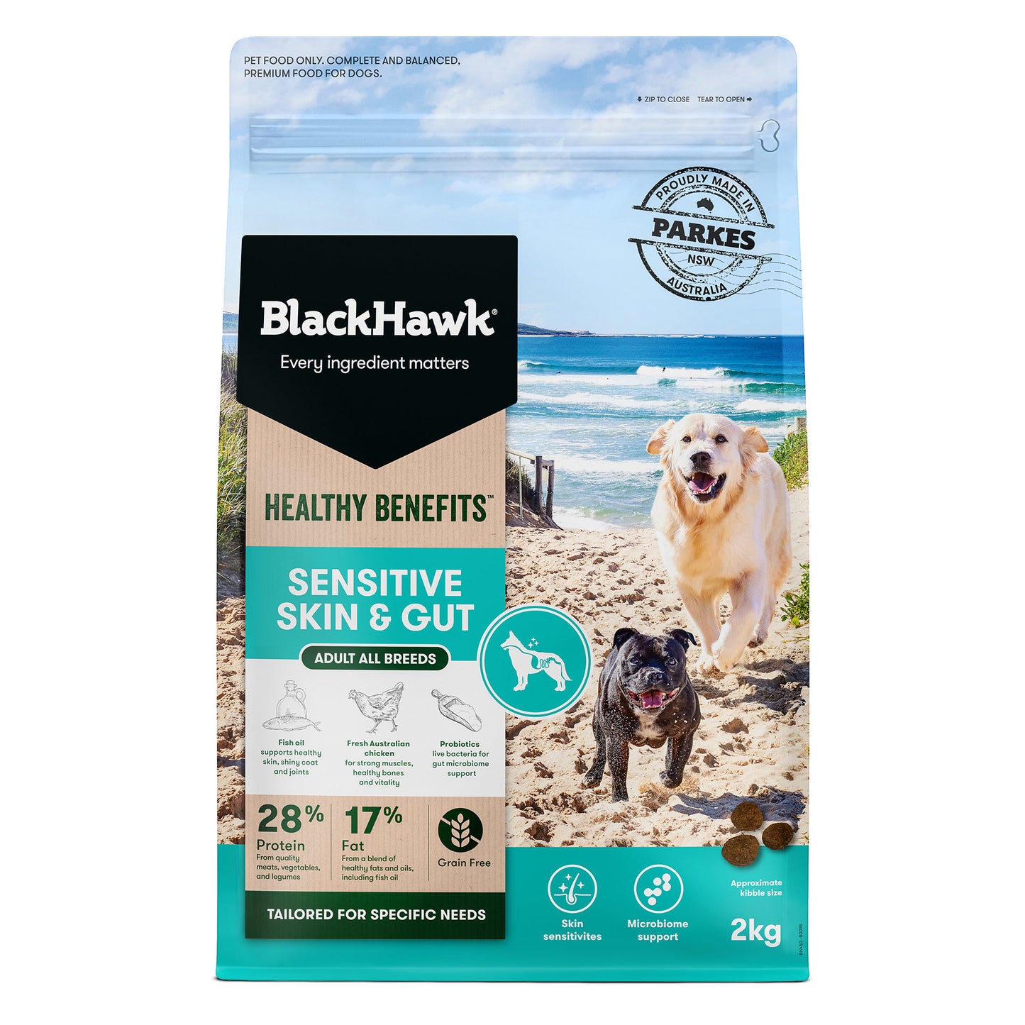 black hawk adult healthy benefits skin & gut dry dog food