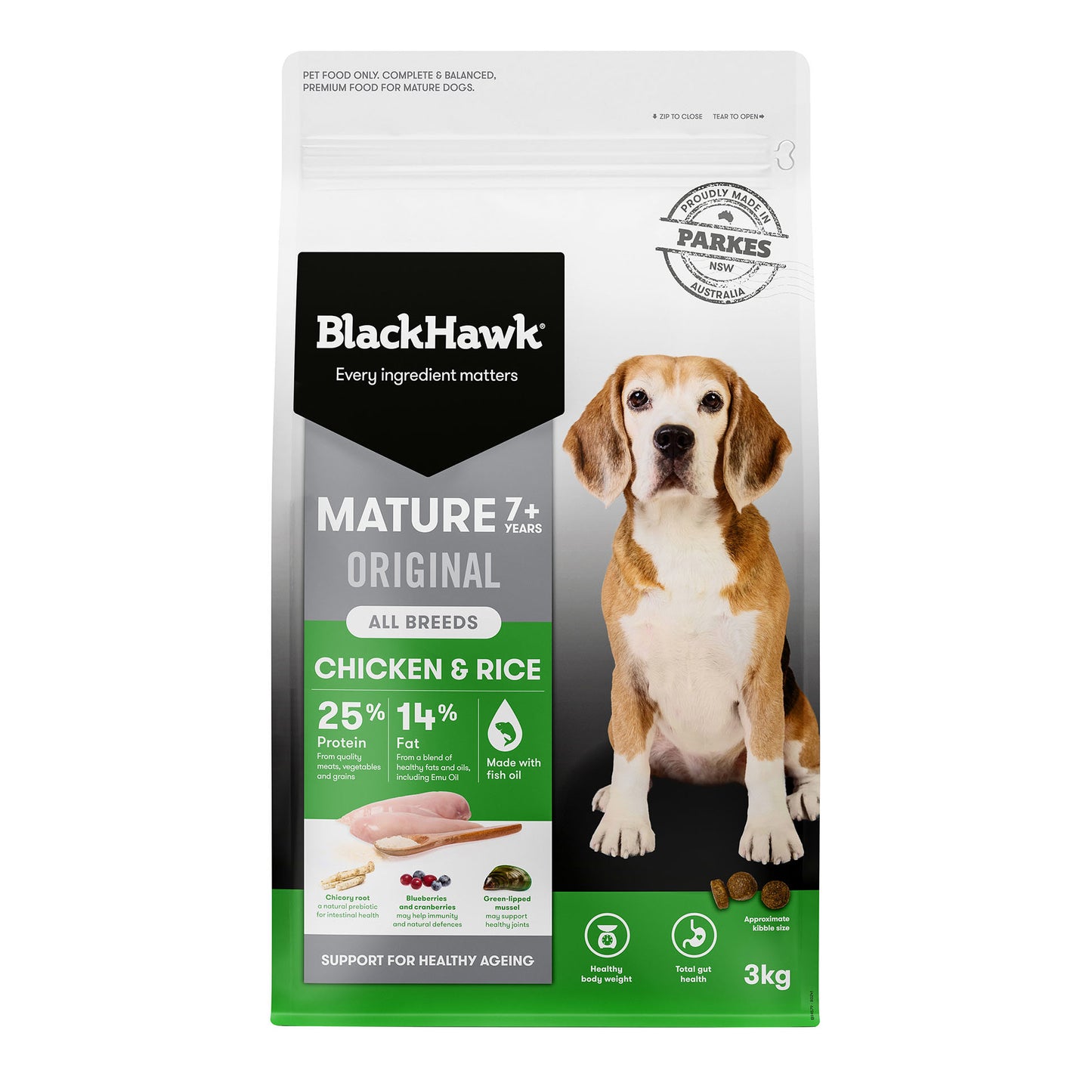 black hawk mature 7+ chicken dry dog food