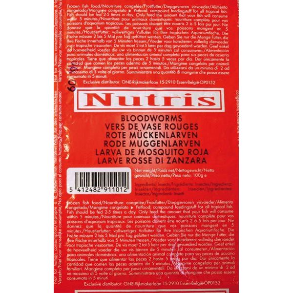 Nutris|Frozen Nutris BloodWorm 100g Blister Pack|Cradle Coast Pet & Aquarium