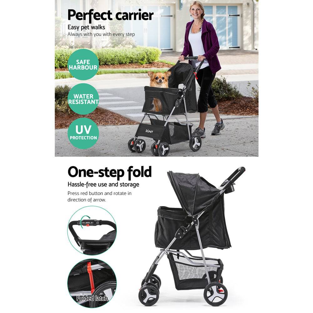 i.pet 4 wheel pet stroller - black - cradle coast pet & aquarium