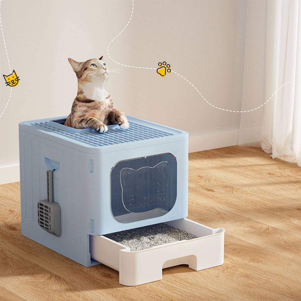 i.pet cat foldable cat litter box with scoop - blue - cradle coast pet & aquarium