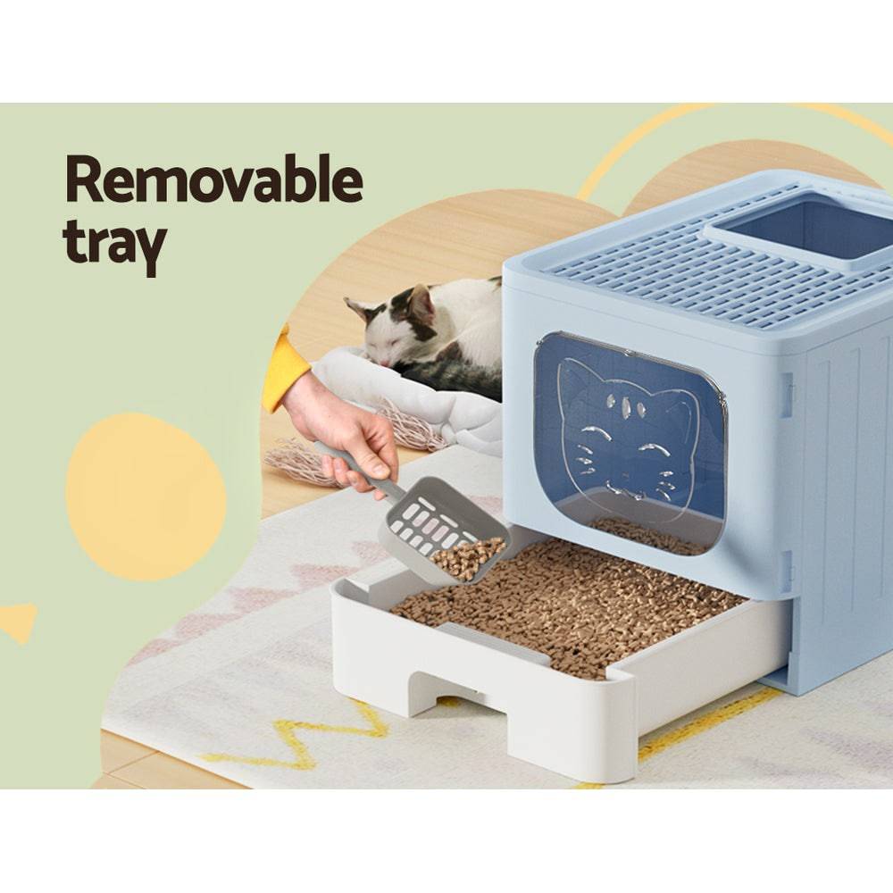 i.pet cat foldable cat litter box with scoop - blue - cradle coast pet & aquarium