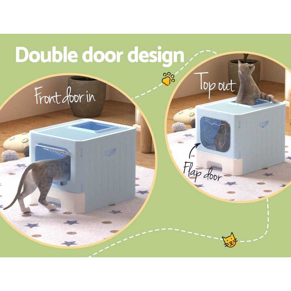 i.pet cat foldable cat litter box with scoop - blue - cradle coast pet & aquarium