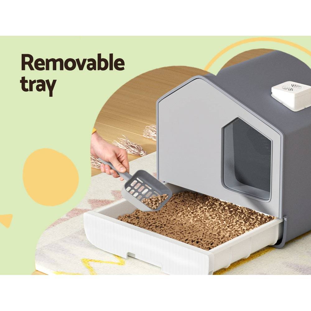 i.Pet Enclosed Cat Litter Box with Mat - Grey - Cradle Coast Pet & Aquarium